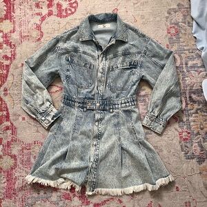 Free People Denim Mini Dress with Fringe